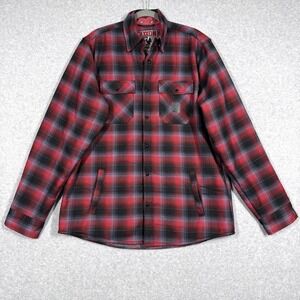 Dixxon Jacket Men Large The Johnny Sherpa Lined Pearl Snap Flannel Shacket Biker